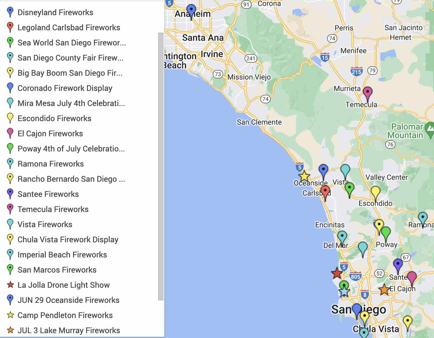 San Diego Fireworks Map 2024